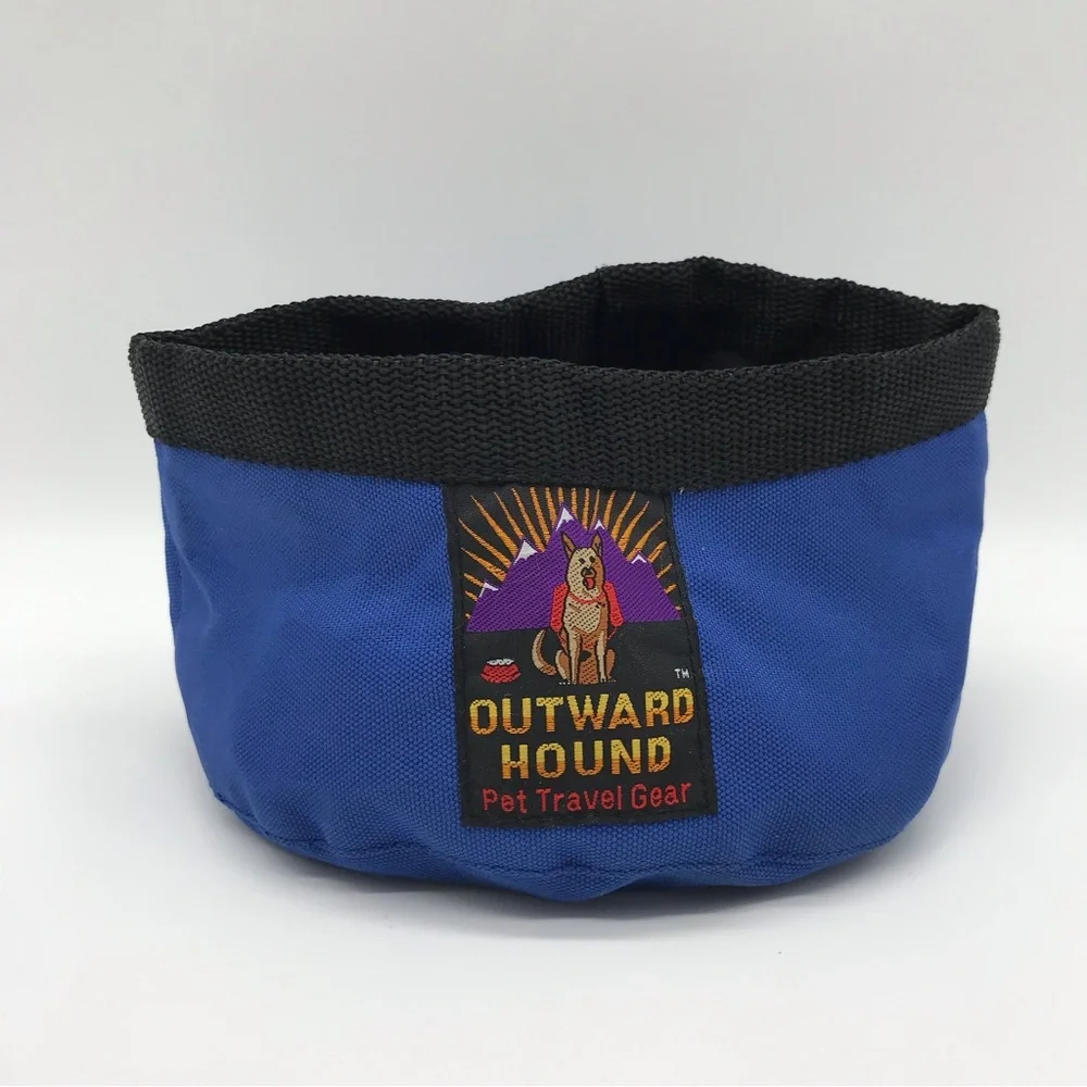 Outward Hound Pet Travel Gear Port-A-Bowl Portable Pet Bowl Blue Black Vintage - Picture 6 of 11